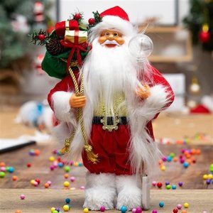 Christmas 13.8 inches Santa Claus Figurines with Lighting Walking Stick